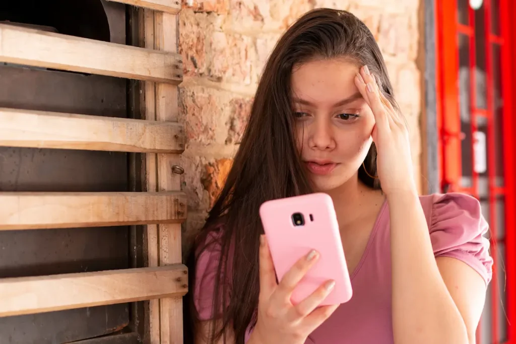 adolescente con telefono apoyado en la pared como dejar la adiccion al movil